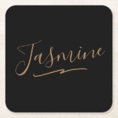 Modern Black Gold Feminine Script Name Vierkante Kartonnen Onderzetter (Voorkant)
