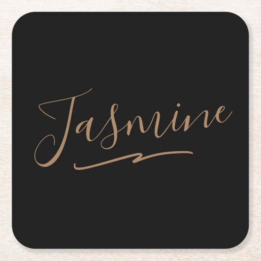 Modern Black Gold Feminine Script Name Vierkante Kartonnen Onderzetter (Voorkant)