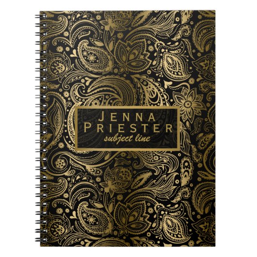 Modern Black & Gold Floral Paisley Pattern Notitieboek (Voorkant)
