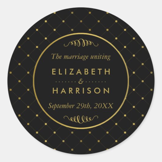 Modern Black & Gold Foil Effect Weddenschap Hartel Ronde Sticker (Voorkant)