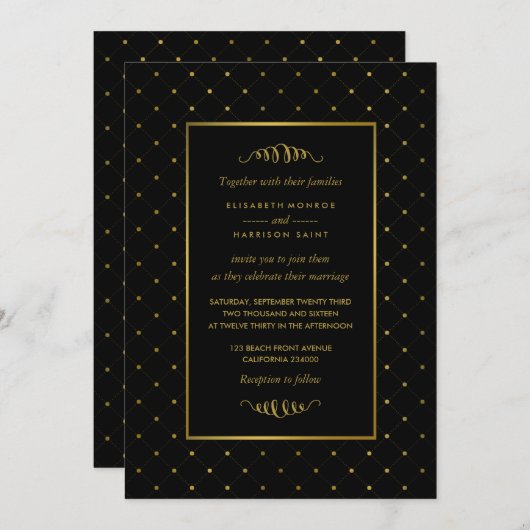 Modern Black & Gold Foil-effect Weddenschap Kaart (Voorkant / Achterkant)