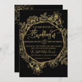 Modern Black & Gold foil floral Wedding Kaart (Voorkant / Achterkant)