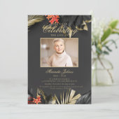 Modern Black Gold Funeral Photo Memorial Kaart (Staand voorkant)