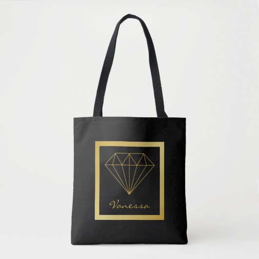 Modern Black Gold Geometric Diamond Draagtas (Voorkant)