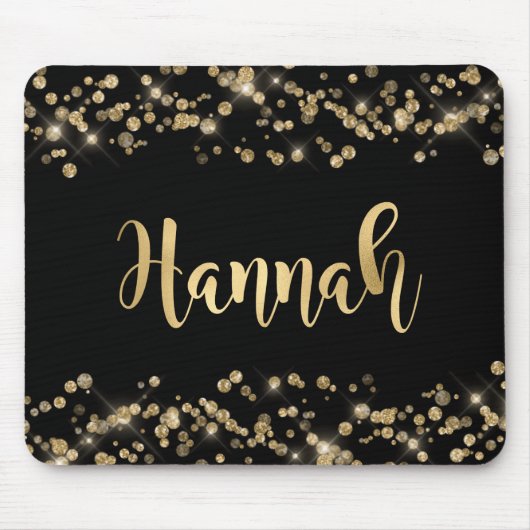Modern Black Gold Glitter Confetti Monogram Muismat (Voorkant)