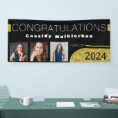 Modern Black Gold Glitter Photo Afstuderen Spandoek (Beurs)
