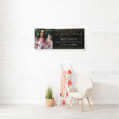 Modern Black Gold Glitter Photo Afstuderen Spandoek (Insitu)