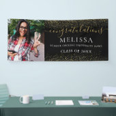 Modern Black Gold Glitter Photo Afstuderen Spandoek (Beurs)