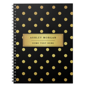 Modern Black Gold Glitter Polka Dots Notitieboek