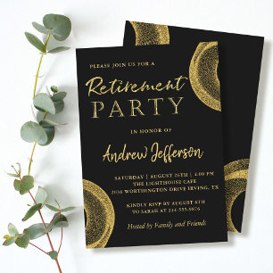 Modern Black Gold Glitter Retirement Party Invite Kaart