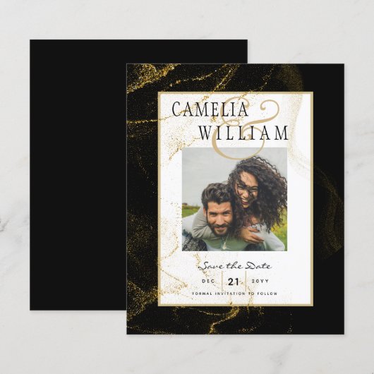 Modern Black Gold Glitter Wedding (Voorkant / Achterkant)