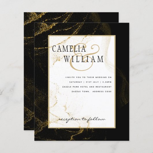 Modern Black Gold Glitter Wedding (Voorkant / Achterkant)