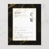 Modern Black Gold Glitter Wedding RSVP (Voorkant)