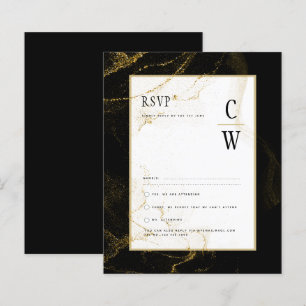 Modern Black Gold Glitter Wedding RSVP