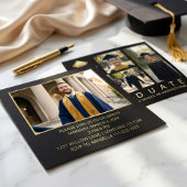 Modern Black & Gold Graduation Photo Invitation