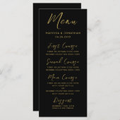 Modern Black Gold Hand Lettered Script Wedding Menu (Voorkant / Achterkant)