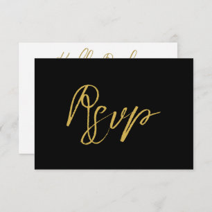 Modern Black Gold Hand Lettered Script Wedding RSVP Kaartje
