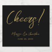 Modern Black Gold Hand Lettered Script Wedding Sparkling Wijnetiket (Enkel label)