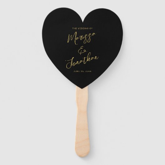 Modern Black Gold Hand Lettered Wedding Program Handwaaier (Voorkant)
