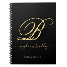 Modern Black Gold Handwrite Name Notitieboek