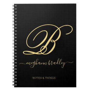 Modern Black Gold Handwrite Name Notitieboek