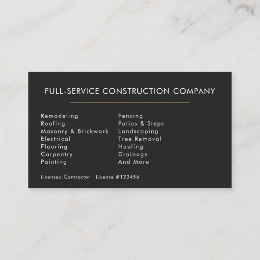 Modern Black Gold Handyman Construction Visitekaartje (Achterkant)