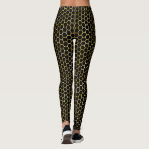 Modern Black Gold Hexagon Beehive Abstract Patroon Leggings