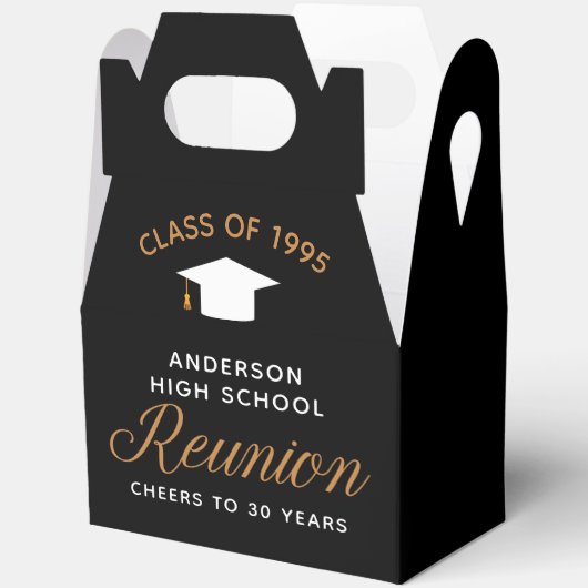 Modern Black Gold High School Alumni Reünie Party Bedankdoosjes (Open)