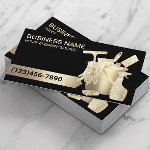 Modern Black Gold House Cleaning Housekeeping Visitekaartje
