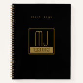 Modern Black Gold Initiaal Monogram Recipe Cookboo Notitieboek (Voorkant)
