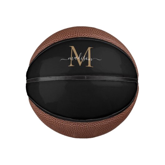 Modern Black Gold Monogram Feminine Girly Script Basketbal (Voorkant)