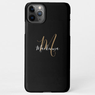Modern Black Gold Monogram Girly Script Name iPhone 11Pro Max Hoesje