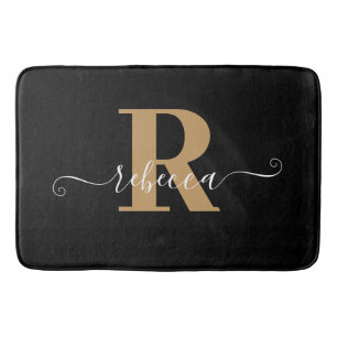 Modern Black Gold Monogram Handtekening Script Nam Badmat