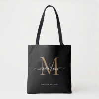 Modern Black Gold Monogram Script Name Initiaal