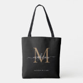 Modern Black Gold Monogram Script Name Initiaal Draagtas (Achterkant)