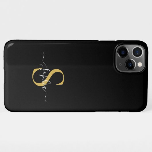Modern Black Gold Monogram stijlvolle scriptnaam iPhone Hoesje (Achterkant horizontaal)