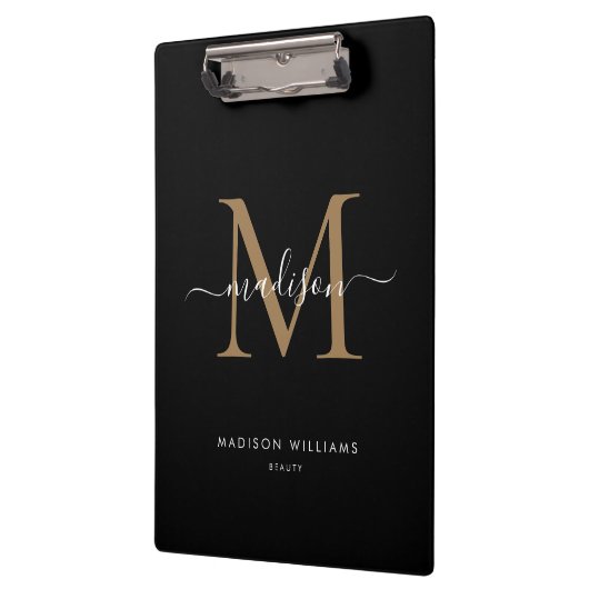 Modern Black Gold Monogram stijlvolle scriptnaam Klembord (Links)