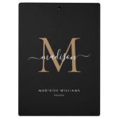 Modern Black Gold Monogram stijlvolle scriptnaam Klembord (Achterkant)