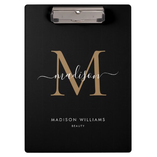 Modern Black Gold Monogram stijlvolle scriptnaam Klembord (Voorkant)