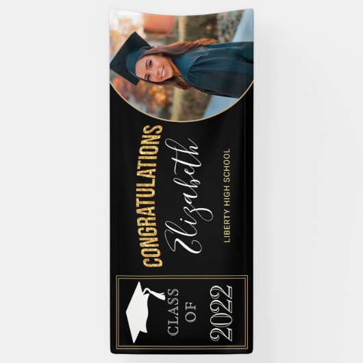 Modern Black Gold Photo Class of Afstuderen Banner (Verticaal)