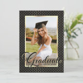 Modern Black Gold Photo Graduparty Kaart (Staand voorkant)