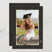 Modern Black Gold Photo Graduparty Kaart (Voorkant / Achterkant)