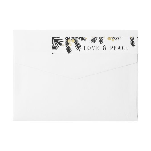 Modern Black & Gold Pine en Berries Adres label (Achterkant)