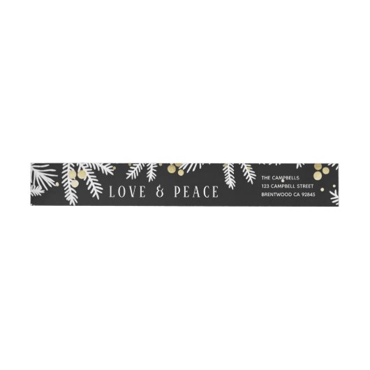 Modern Black & Gold Pine en Berries Adres label (Individueel)