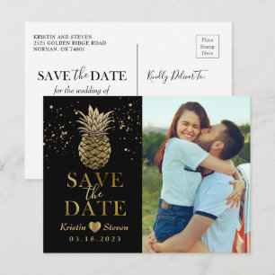 Modern Black Gold Pineapple Photo Save the Date Briefkaart