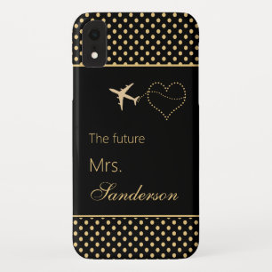 Modern Black Gold Polka Dots Future Mrs Custom iPhone XR Hoesje