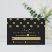 Modern Black & Gold Polka Dots Weddenschap RSVP (Staand voorkant)