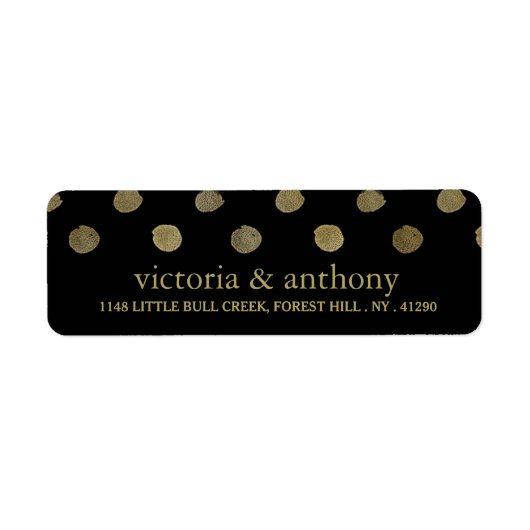 Modern Black & Gold Polka Dots Wedding Etiket (Voorkant)