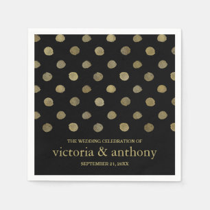 Modern Black & Gold Polka Dots Wedding Servetten