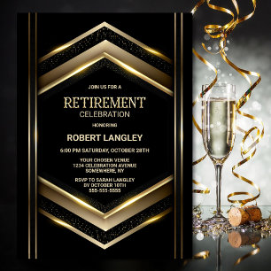 Modern Black Gold Retirement Party Kaart